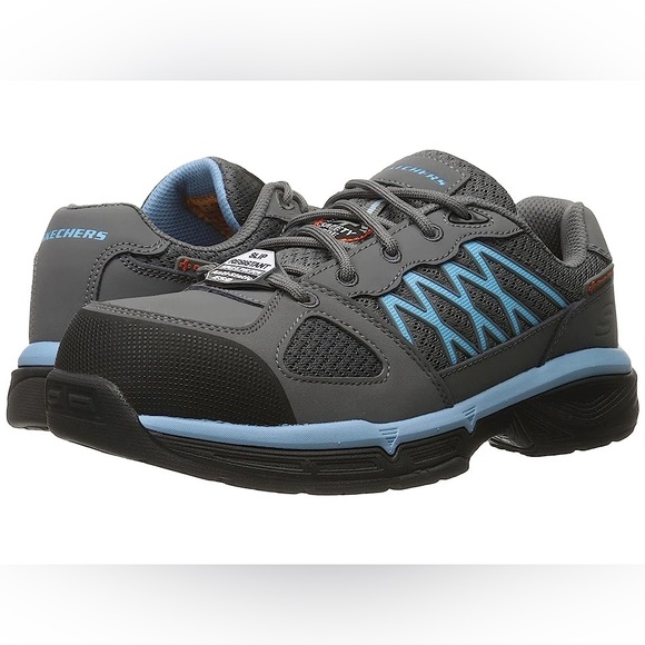 Skechers Conroe-Krie ESD safety toe work slip resistant shoes in gray/blue 6.5 - Picture 1 of 10